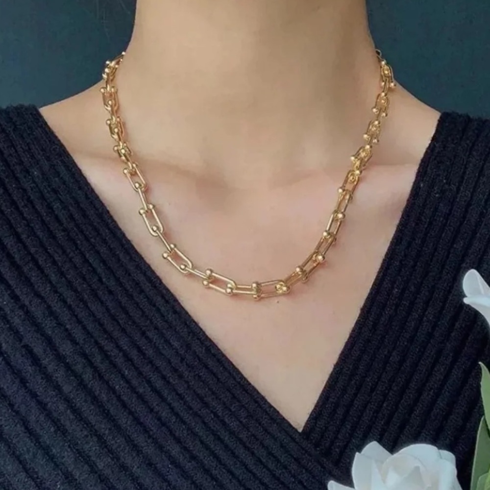 Gold Chain Link Chunky Sterling Silver Necklace - Picture 2 of 6